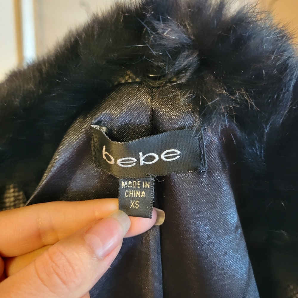 Bebe Wool Blend, Rabbit Fur Trim, Double Breasted Jacket Size XS. Designer H05 - Picture 11 of 14